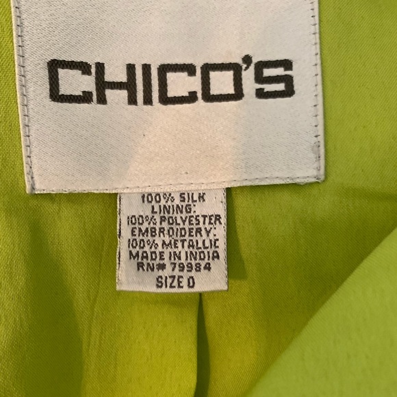Chico's Silk Sequin Open Front Chartreuse Jacket - Picture 7 of 7